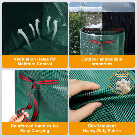 Fiudiry heavy-duty polypropylene bag resists tears with damp leaves.