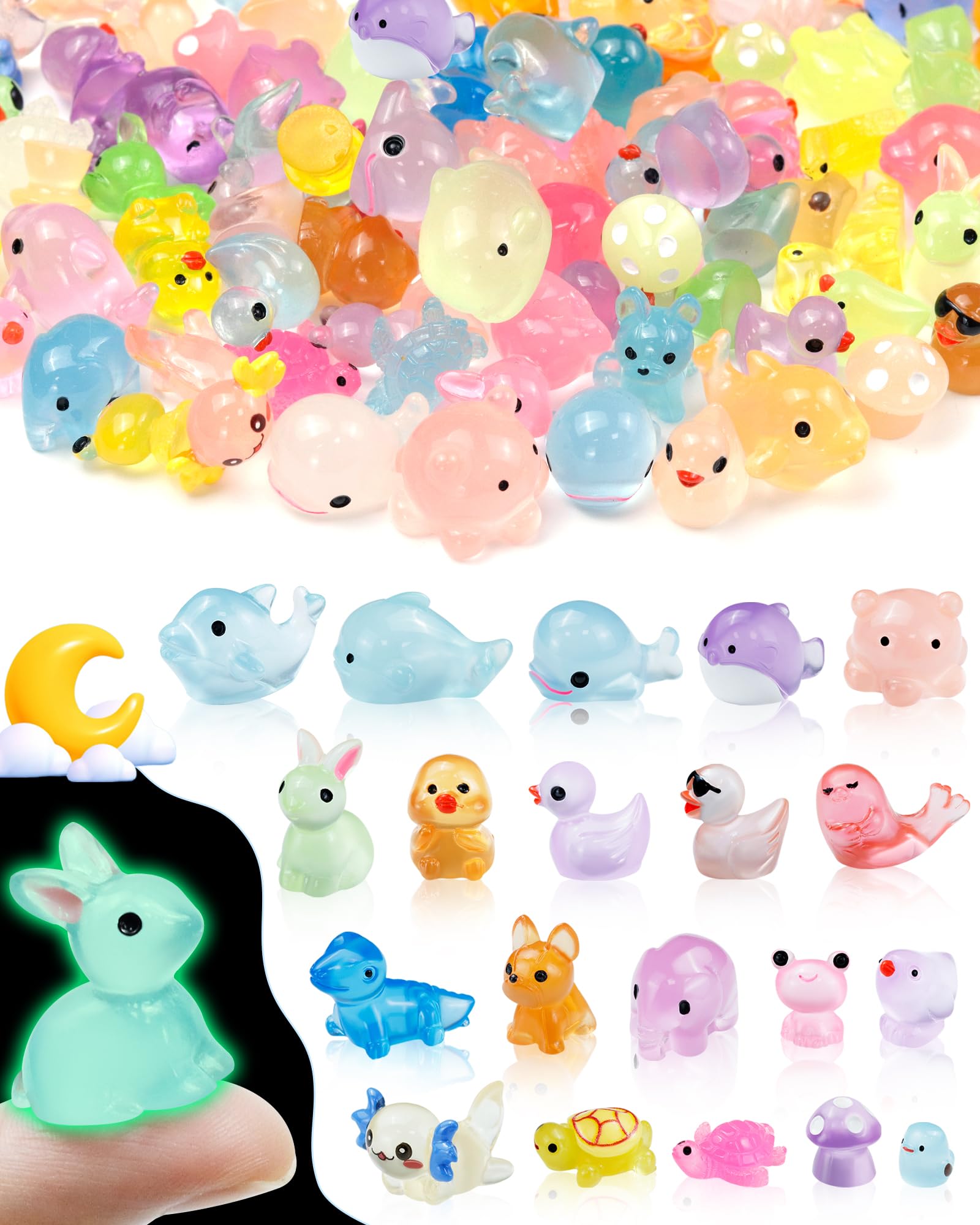 FIVEIZERO glow mini resin animals collection for fairy gardens and dollhouses