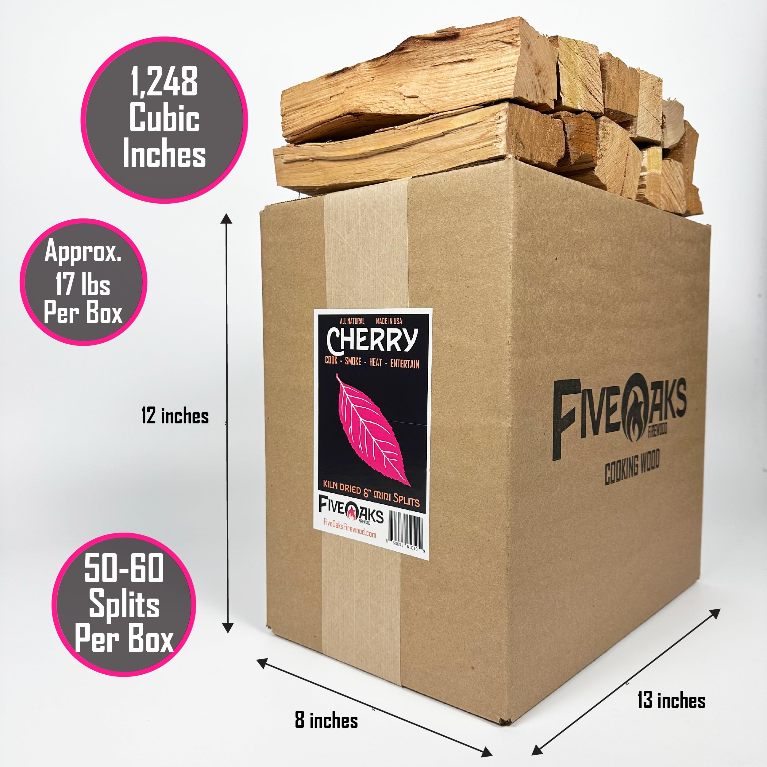 FiveOaks Cherry mini-split box stack showing neatly packed kiln-dried wood.