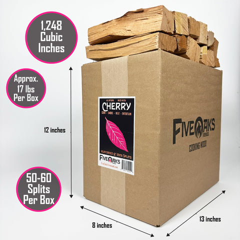 FiveOaks Cherry mini-split box stack showing neatly packed kiln-dried wood.