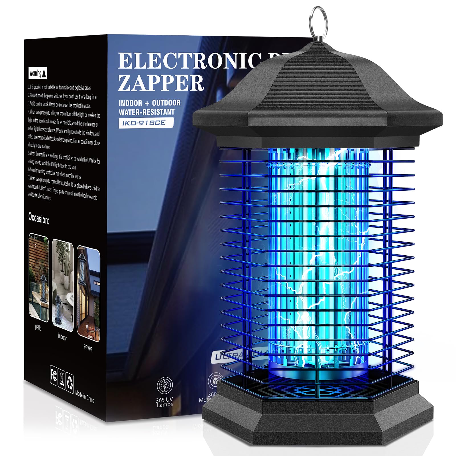 Fiveye Bug Zapper outdoor front view showing compact, family-friendly design.