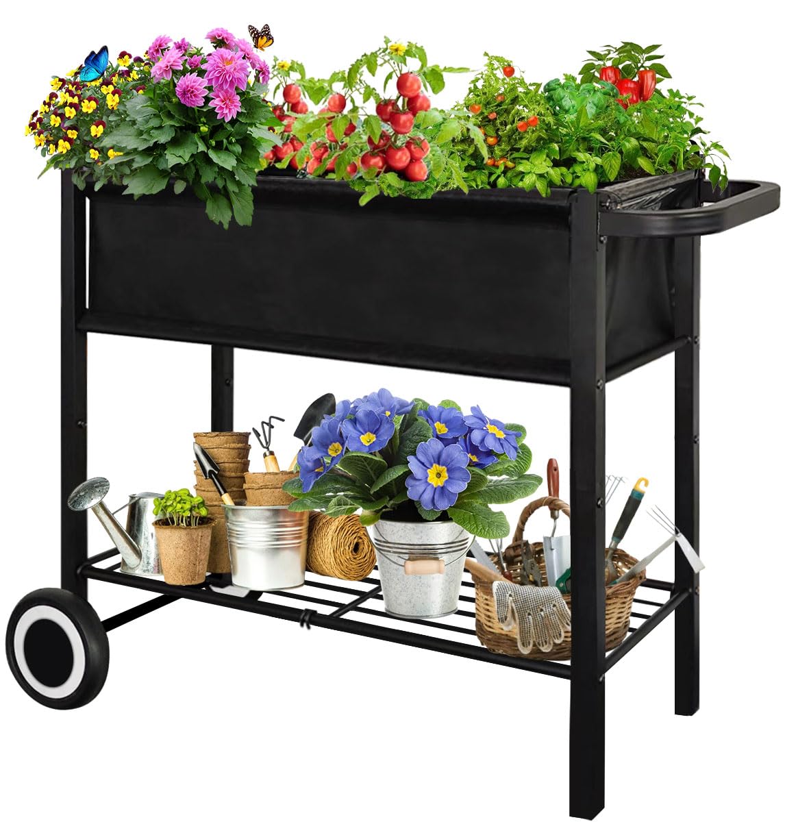 Fiwithy raised garden bed with legs and wheels for easy patio gardening