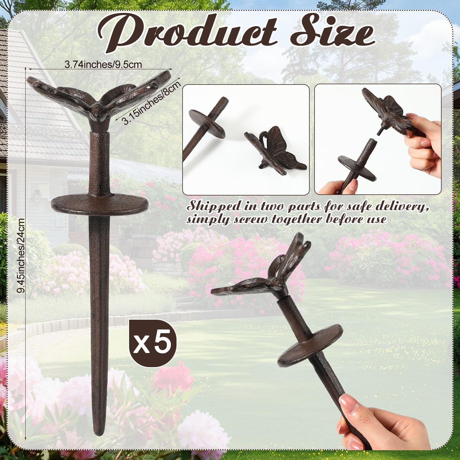 Fiwochic cast-iron hose guide stake with butterfly design adds vintage charm and durability.