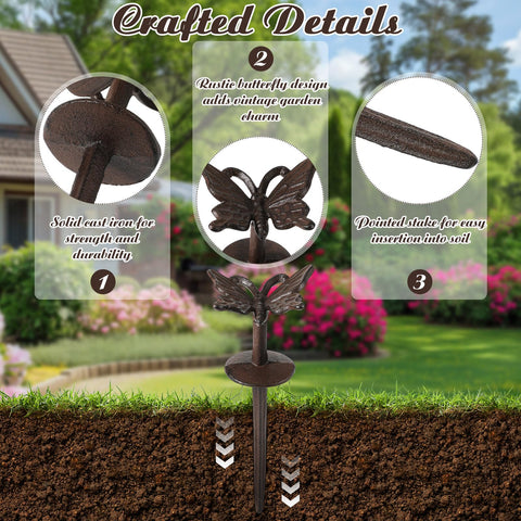 Fiwochic antique-style stake gently elevates hose above borders, reducing wear on plants.