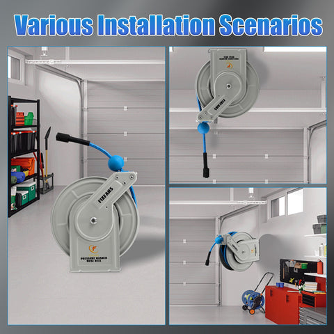 FIXFANS brass fittings on hose reel for durable connections