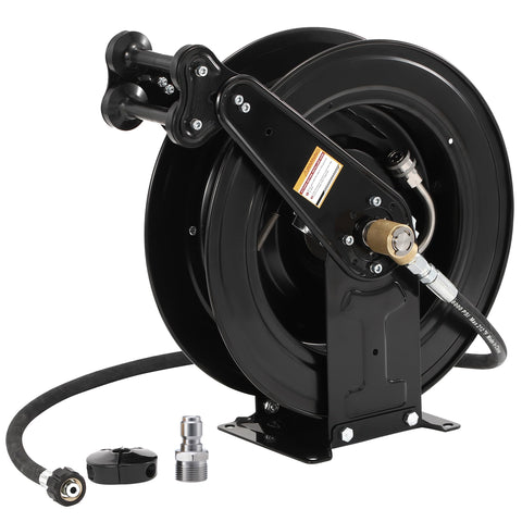 FIXFANS hose reel assembly shows sturdy build for tidy storage and quick access.
