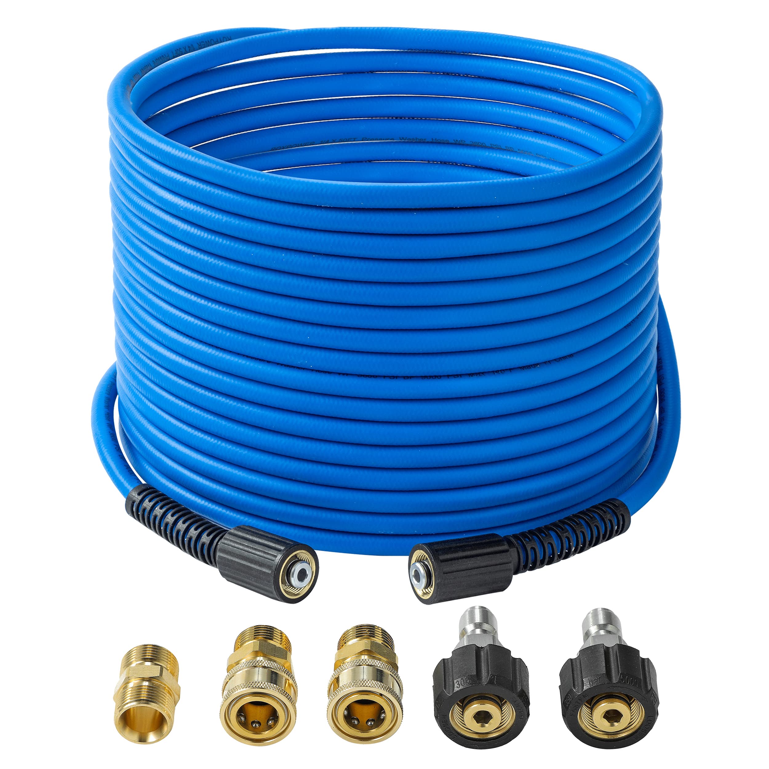 FixFANS pressure hose 50ft unrolled for extended cleaning reach and efficiency.