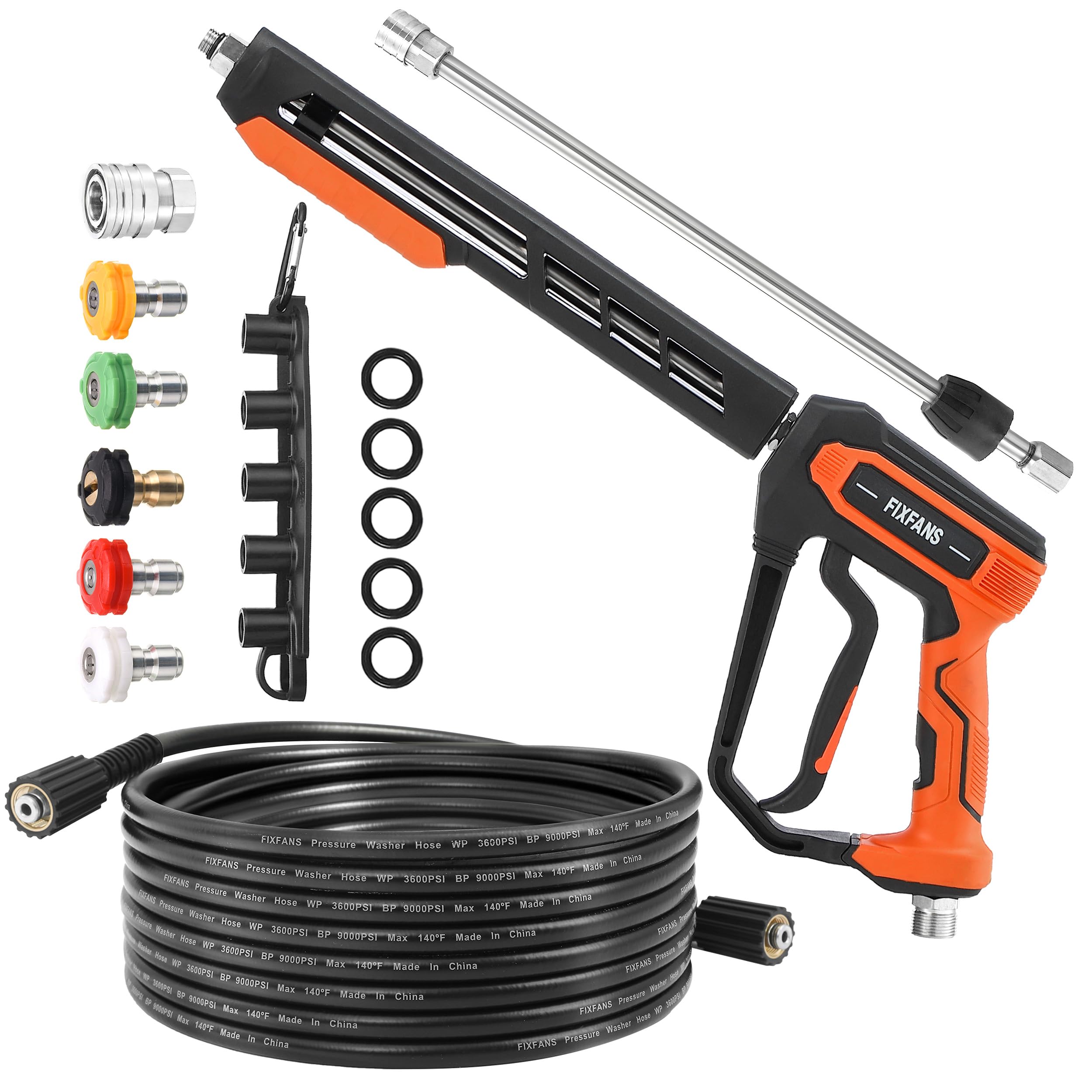 FIXFANS pressure washer gun and hose kit ready for versatile cleaning.