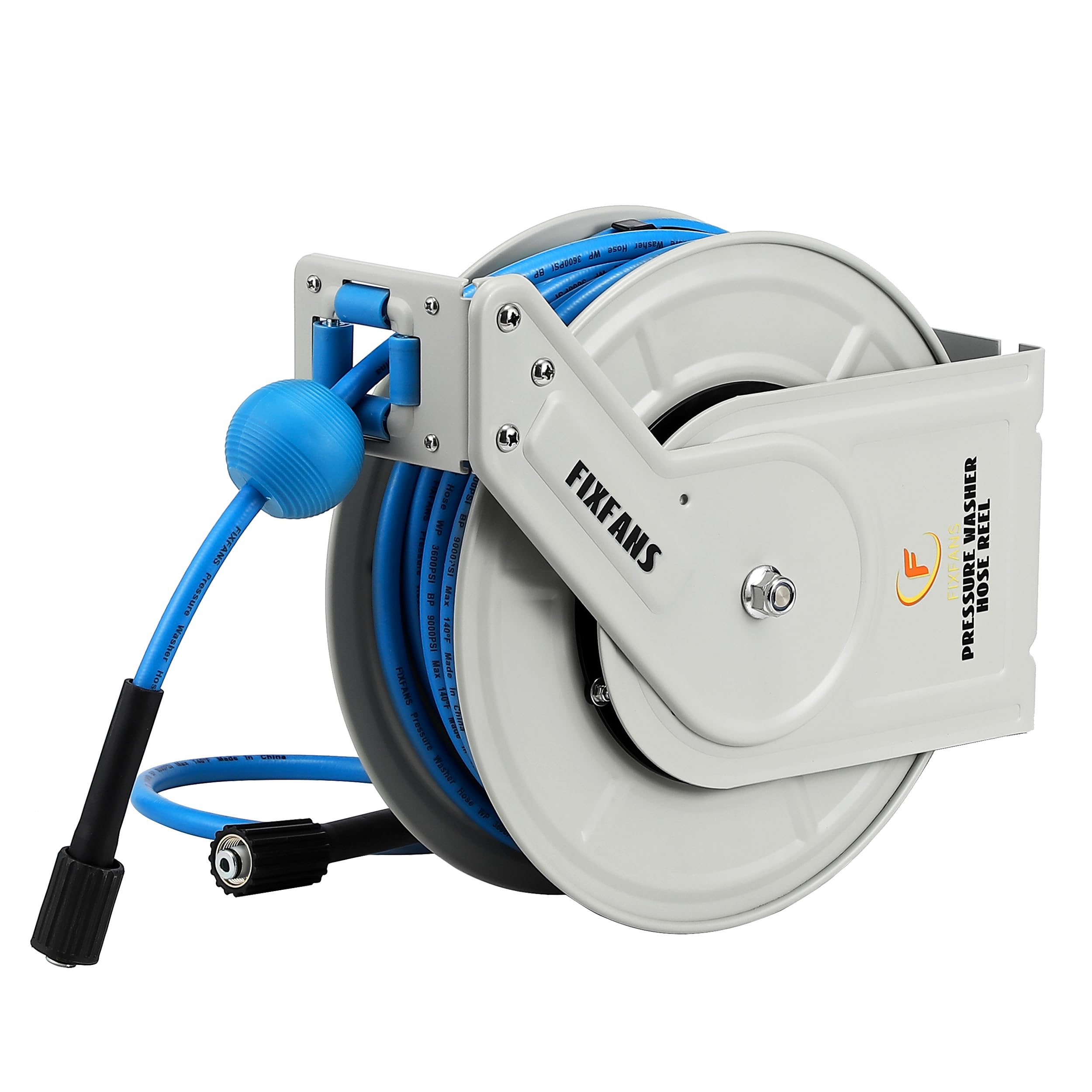 FIXFANS retractable hose reel with 60ft hose for tidy outdoor cleaning
