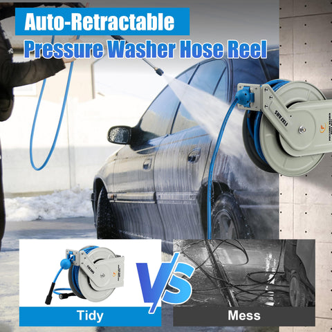 FIXFANS wall-mounted hose reel base secured for workshop installation