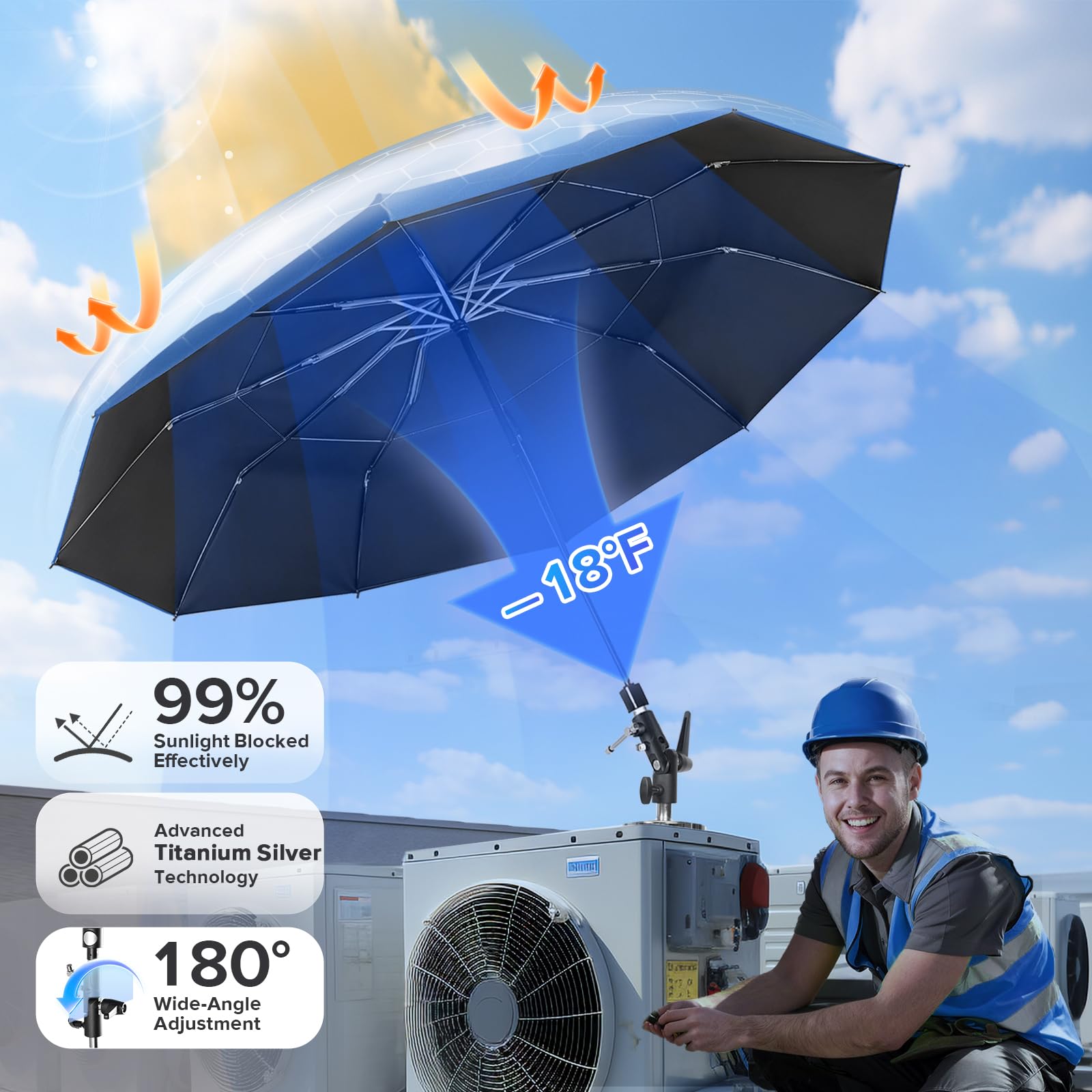 FixOasis titanium silver canopy reflects sunlight to help keep you cooler.