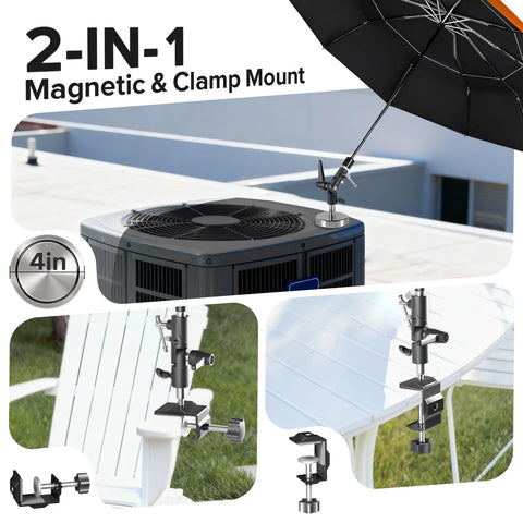 FixOasis universal clip-on umbrella fits edges or poles for flexible placement.