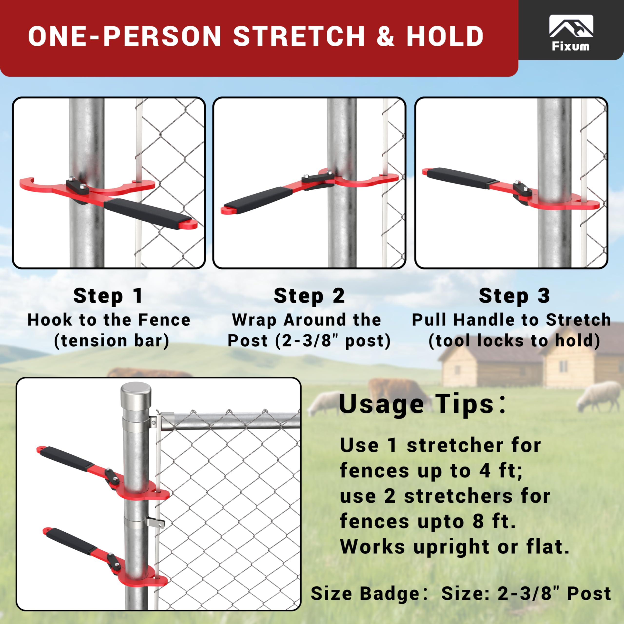Fixum stretcher with self-locking linkage enables one-person operation