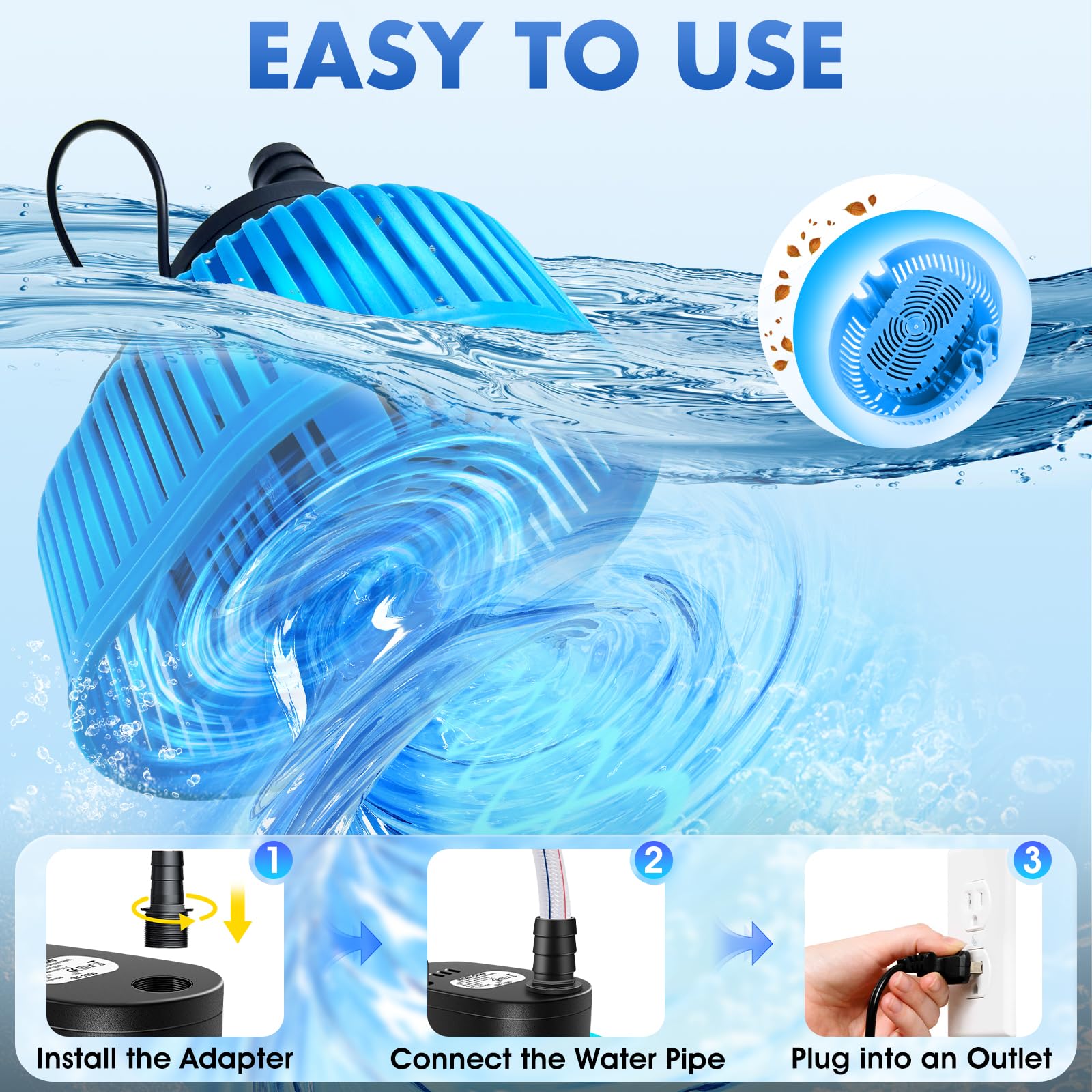 FizZeal pool cover pump with a 25 ft power cord for flexibility