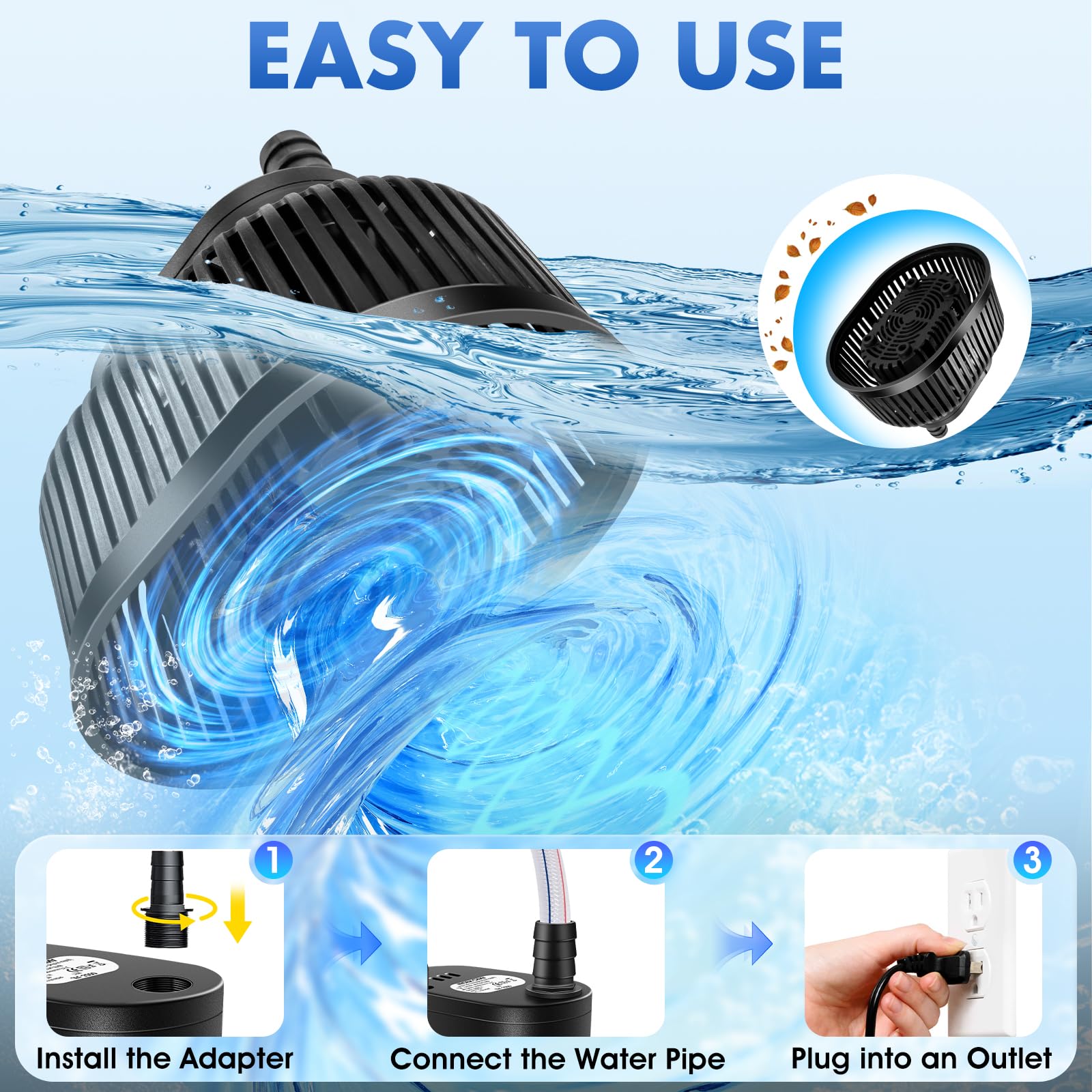 FizZeal pool cover pump includes four adapter sets for hoses