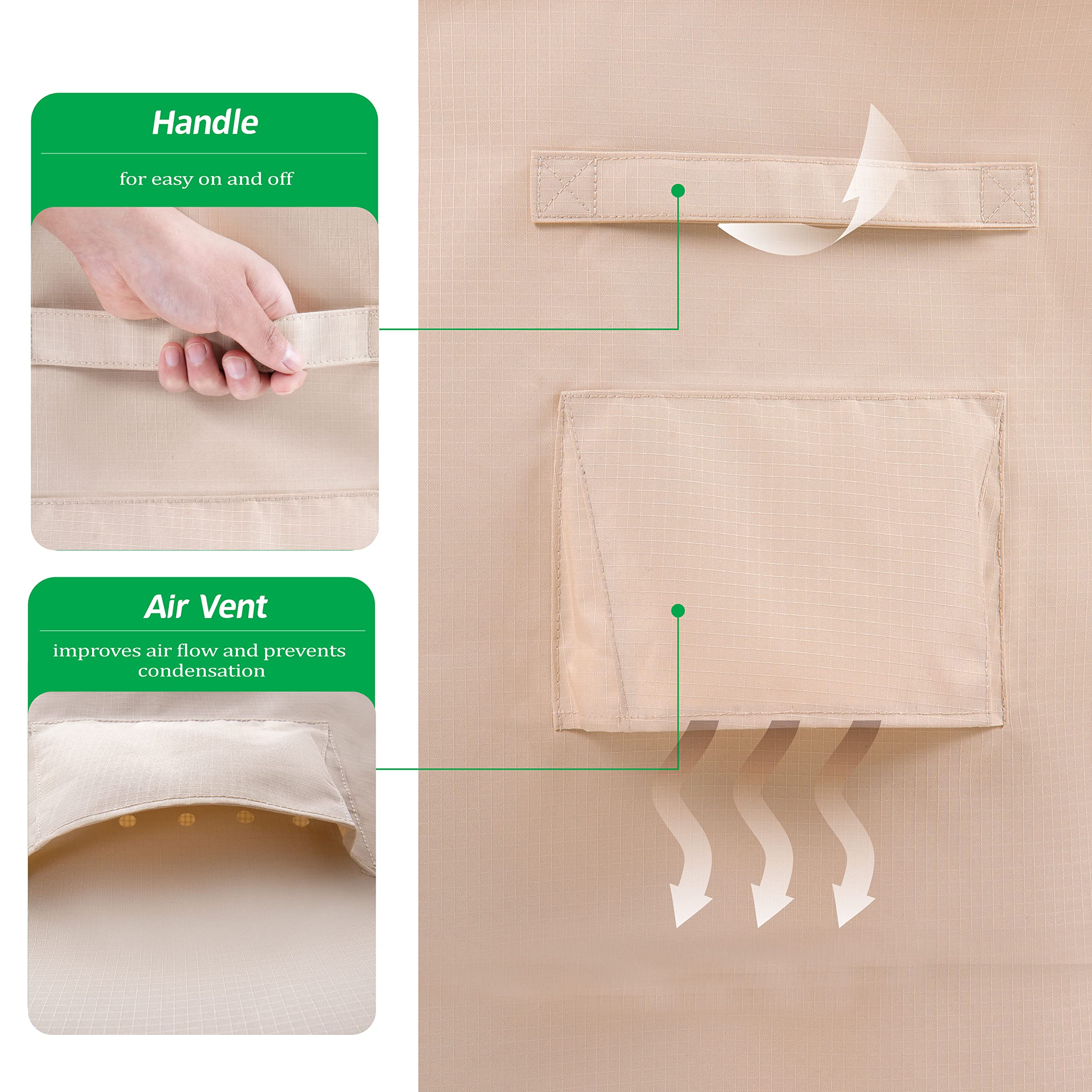 F&J Outdoors handles and air vents chair cover simplify installation and airflow.