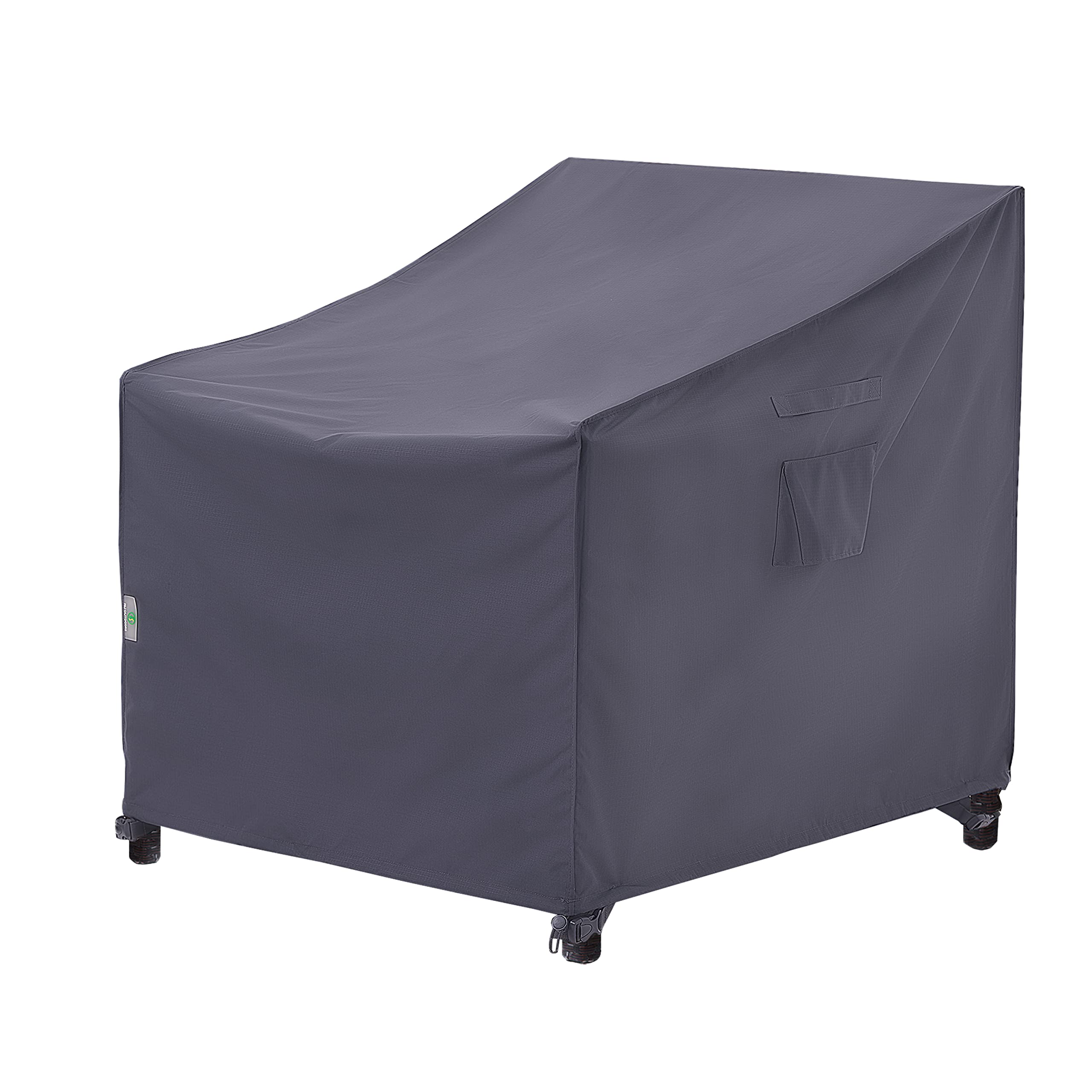 F&J Outdoors patio chair cover, large deep seat, front view, guards against rain and sun.