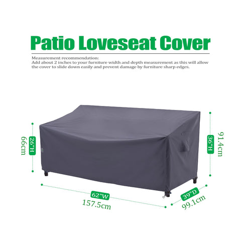 F&J Outdoors loveseat cover side view highlighting windproof buckles.