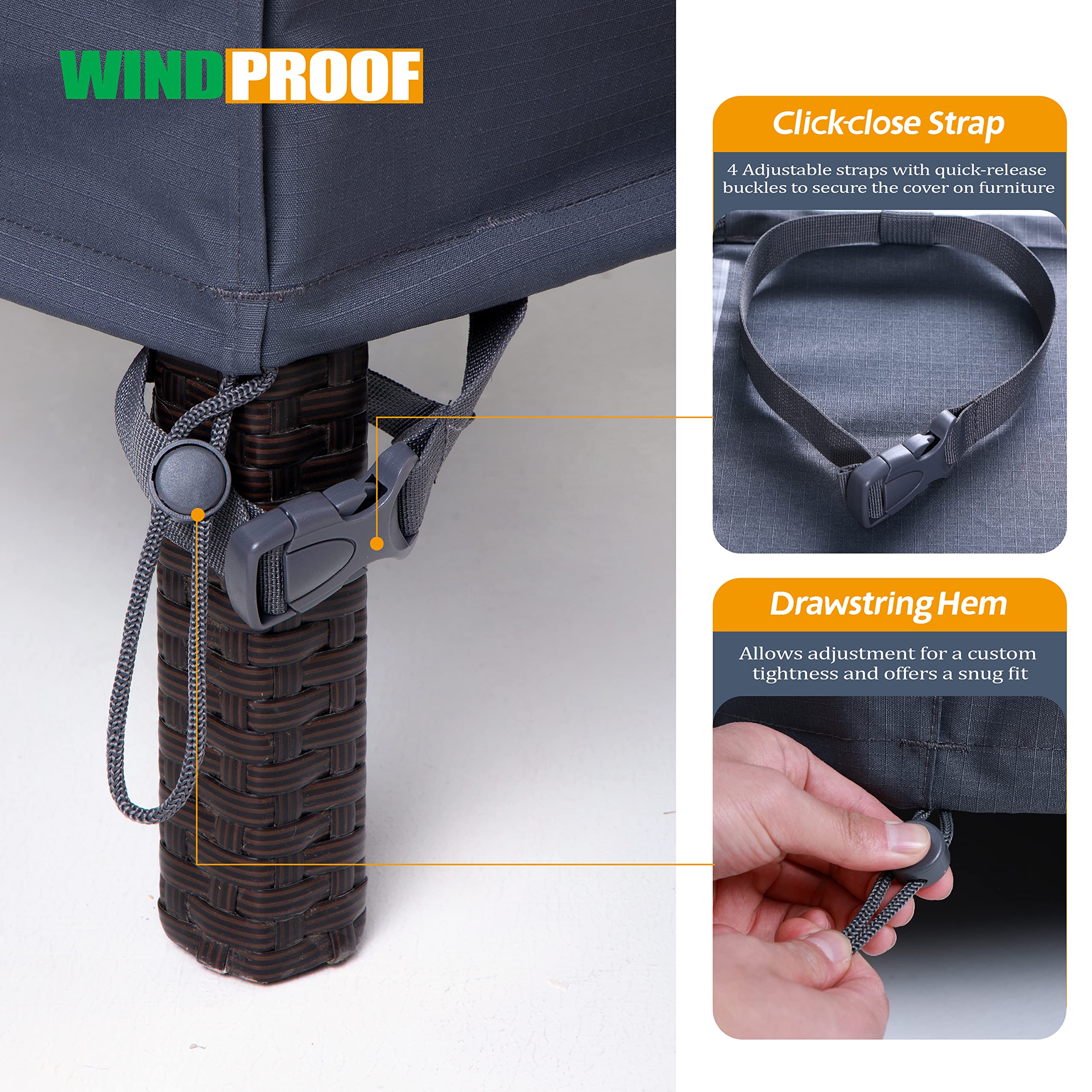 F&J Outdoors durable rip-stop fabric close-up on loveseat cover.