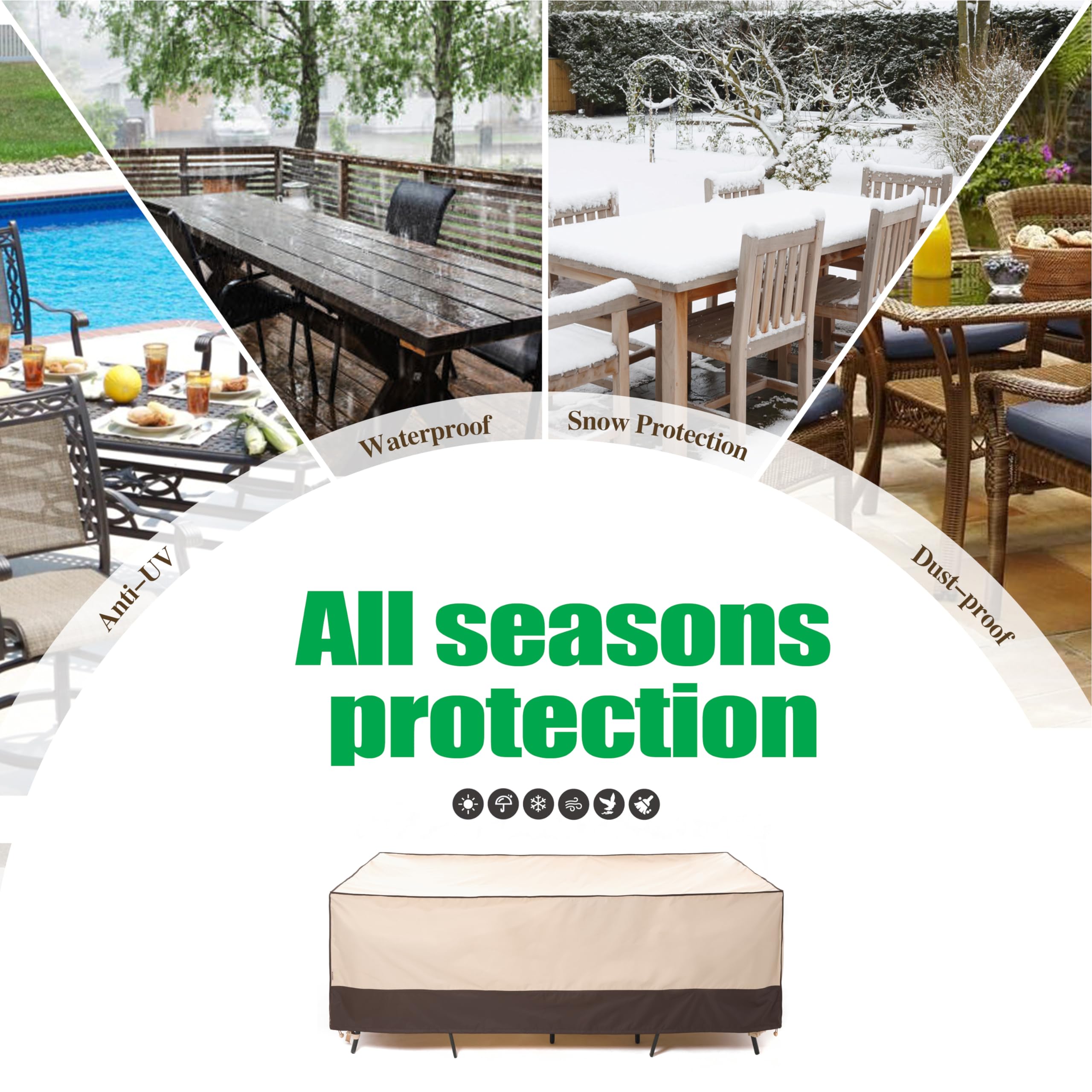 F&J Outdoors versatile sizes accommodate chairs, tables, and loungers