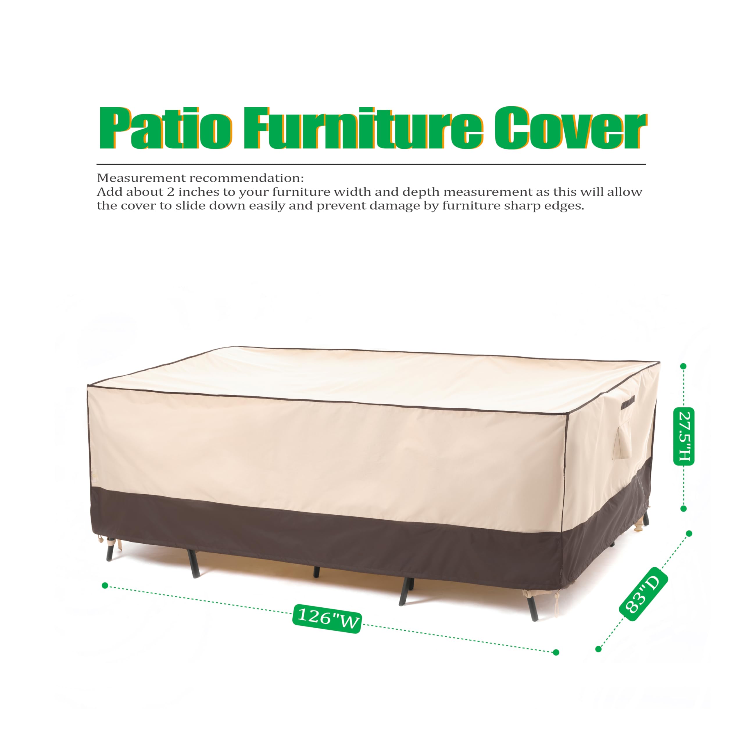 F&J Outdoors xl cover side view illustrating wide coverage for furniture