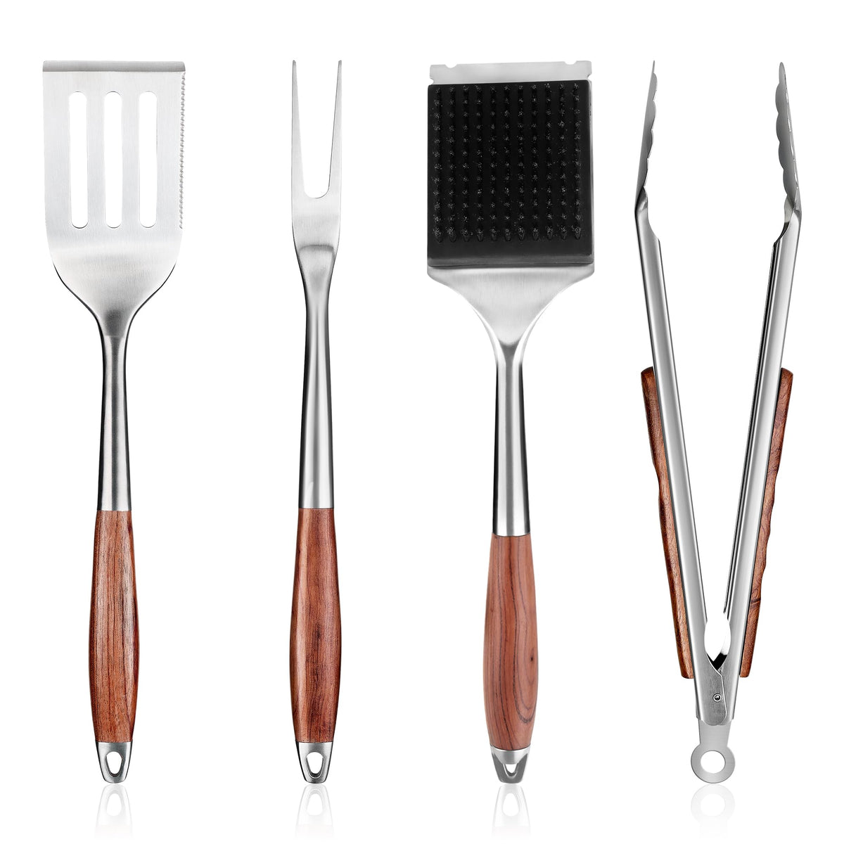 FJNATINH rosewood BBQ tools set with durable stainless steel for outdoor grilling