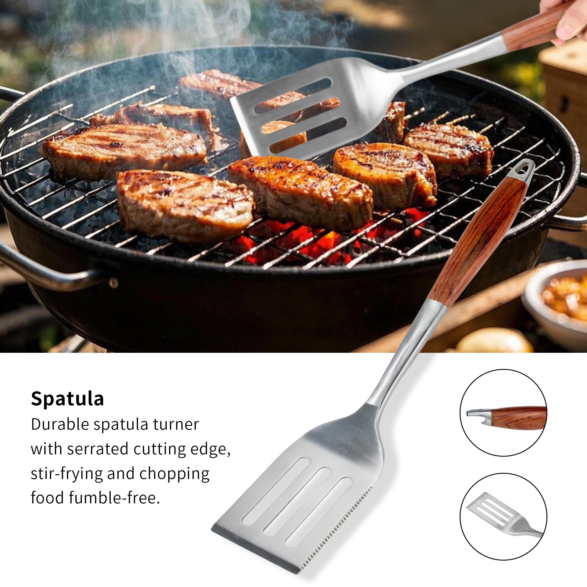 FJNATINH rosewood grill brush with extended handle for easy cleaning