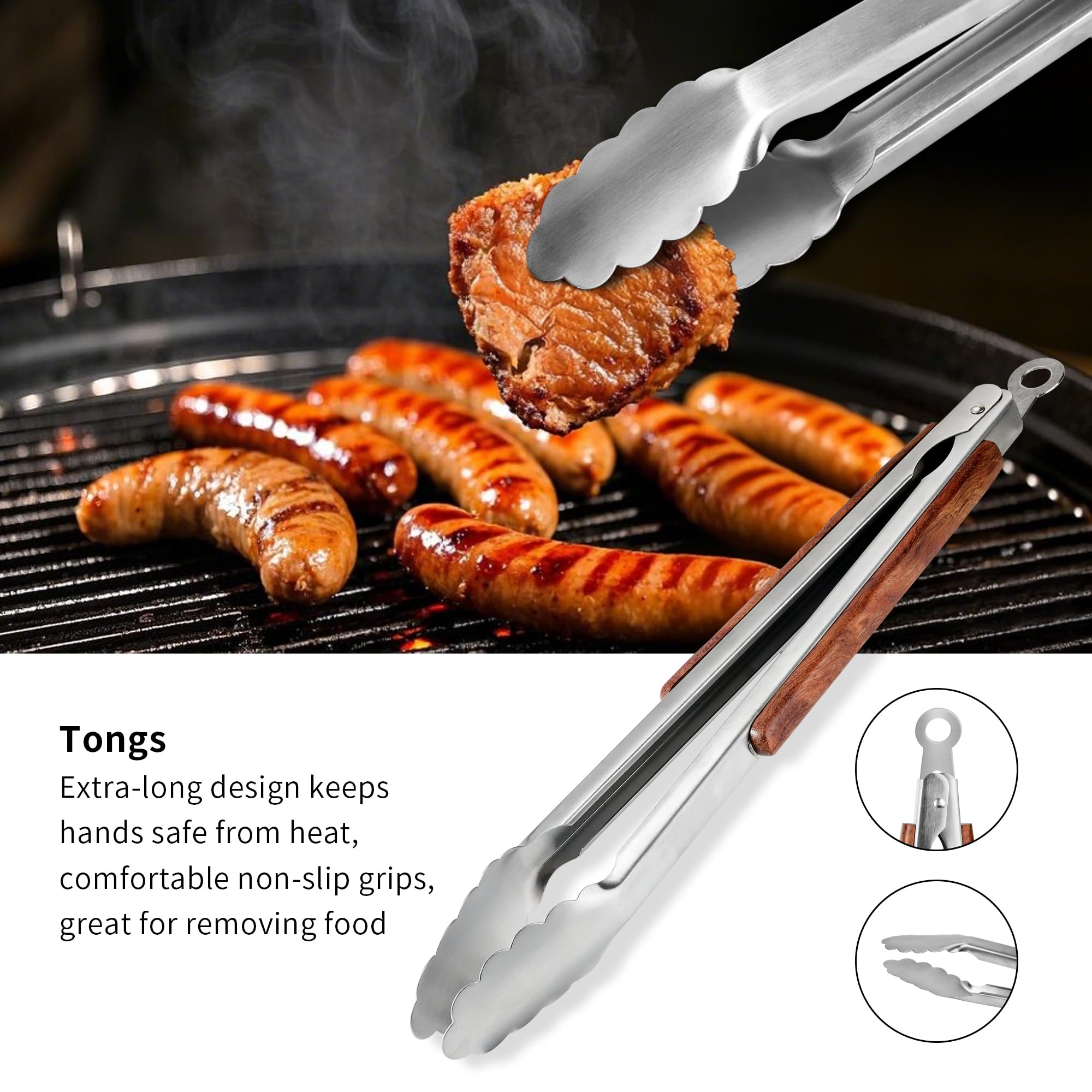 FJNATINH rosewood grilling tongs for controlled turning on coals