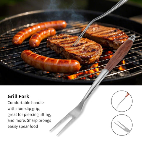 FJNATINH rosewood puncture fork for secure skewering outdoors