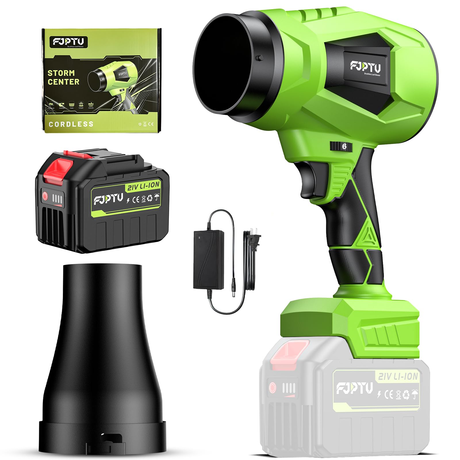 FJPTU cordless leaf blower showing compact design for easy one-handed patio cleanup.