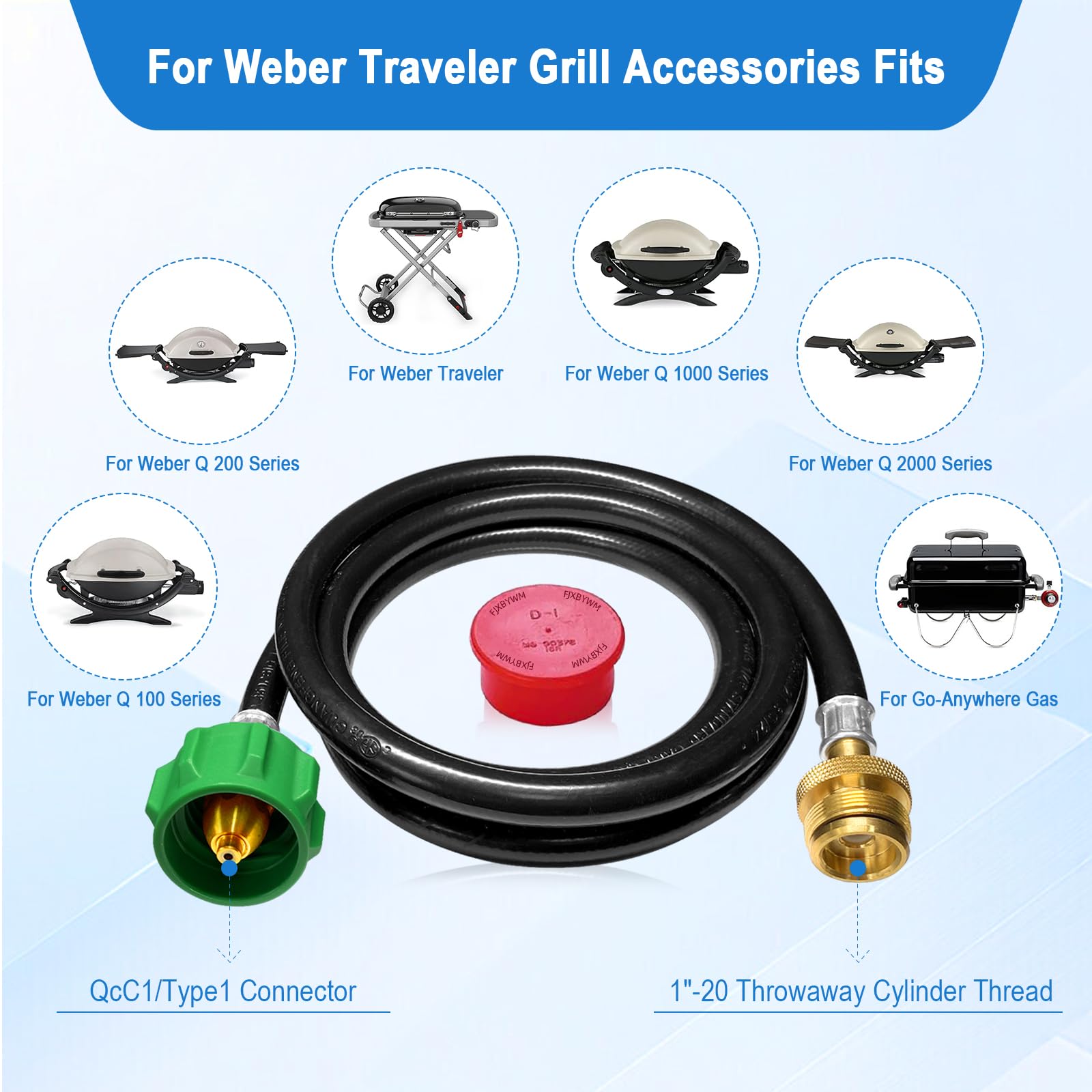 FJXBYWM hose compatible with Weber Q series enables versatile grill options.