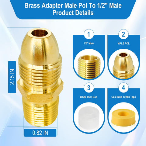 FJXBYWM brass propane adapter tank-to-appliance connection provides reliable links to 1/2-inch inlet devices.