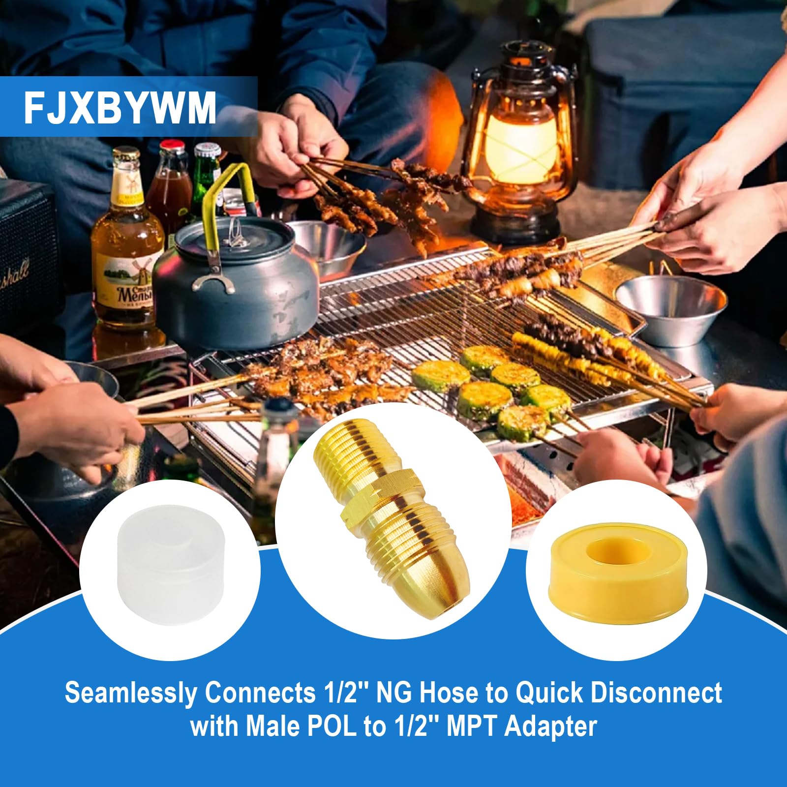 FJXBYWM brass propane adapter with tool-free installation saves time during setup.