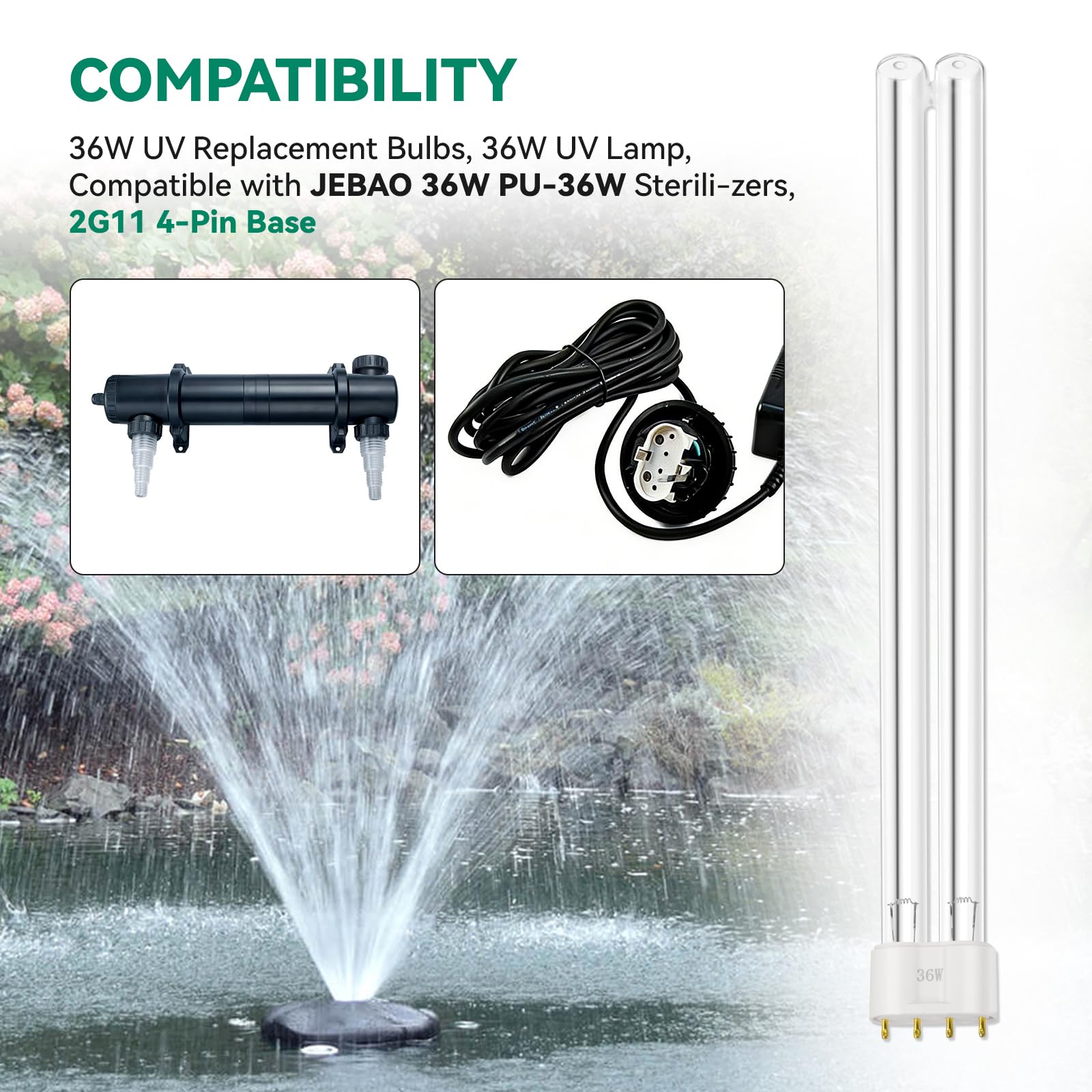 FKBYM UV-C bulb delivers crystal-clear water in aquariums and ponds.
