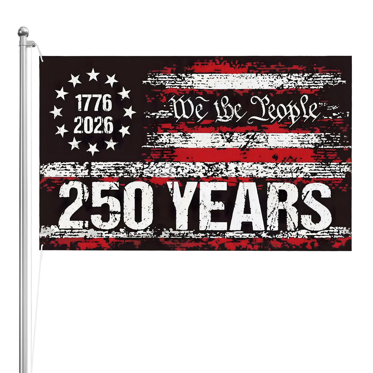 FKCQRJW 250th anniversary flag front view with vibrant We the People print for outdoor display