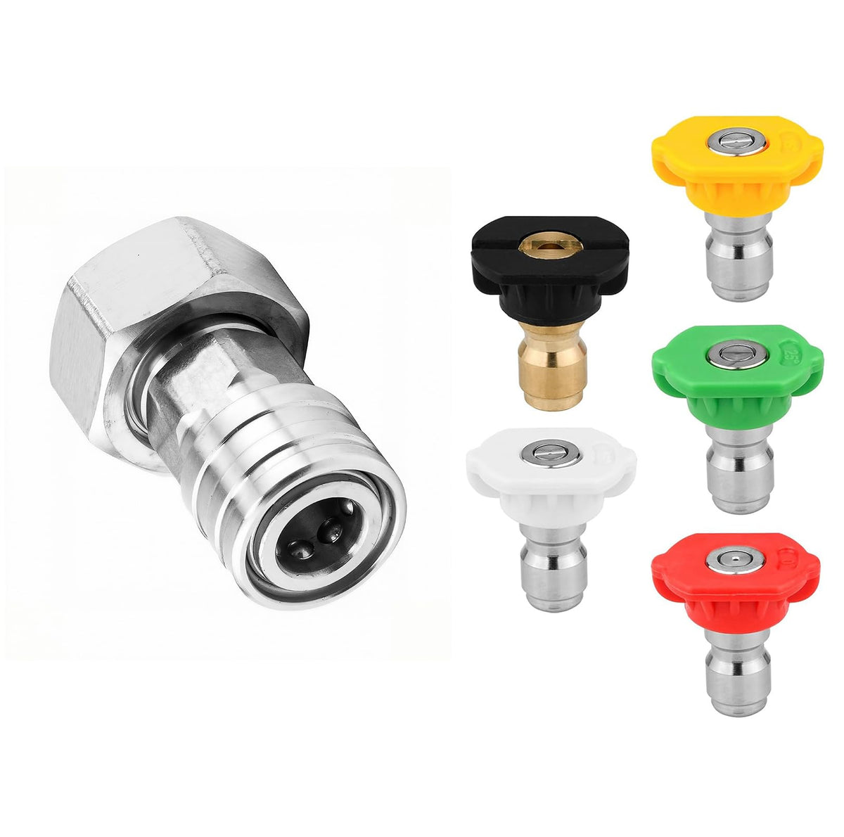 FKKWUOT garden hose to pressure washer adapter in stainless steel for versatile cleaning.
