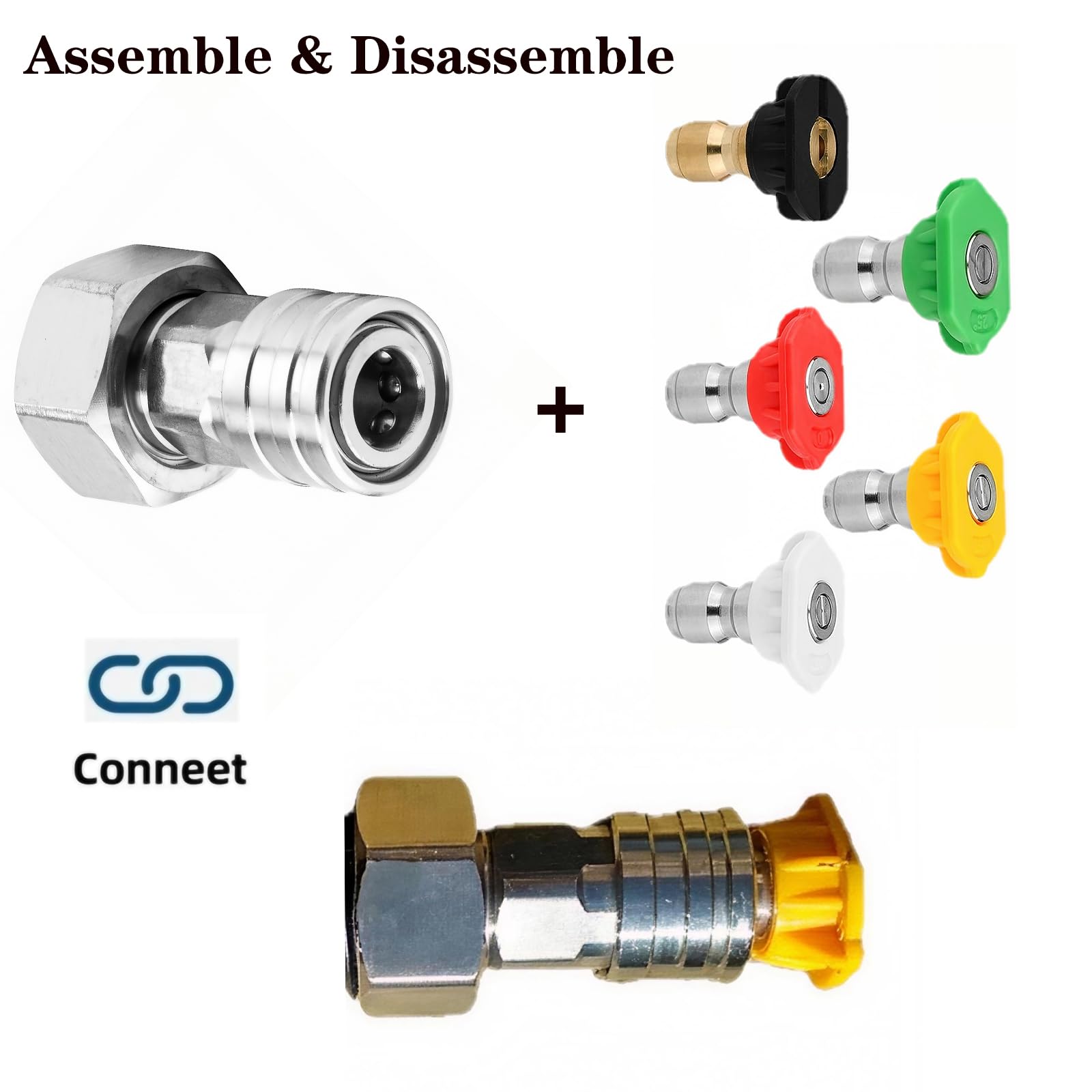 FKKWUOT yellow 15-degree nozzle for efficient surface washing.