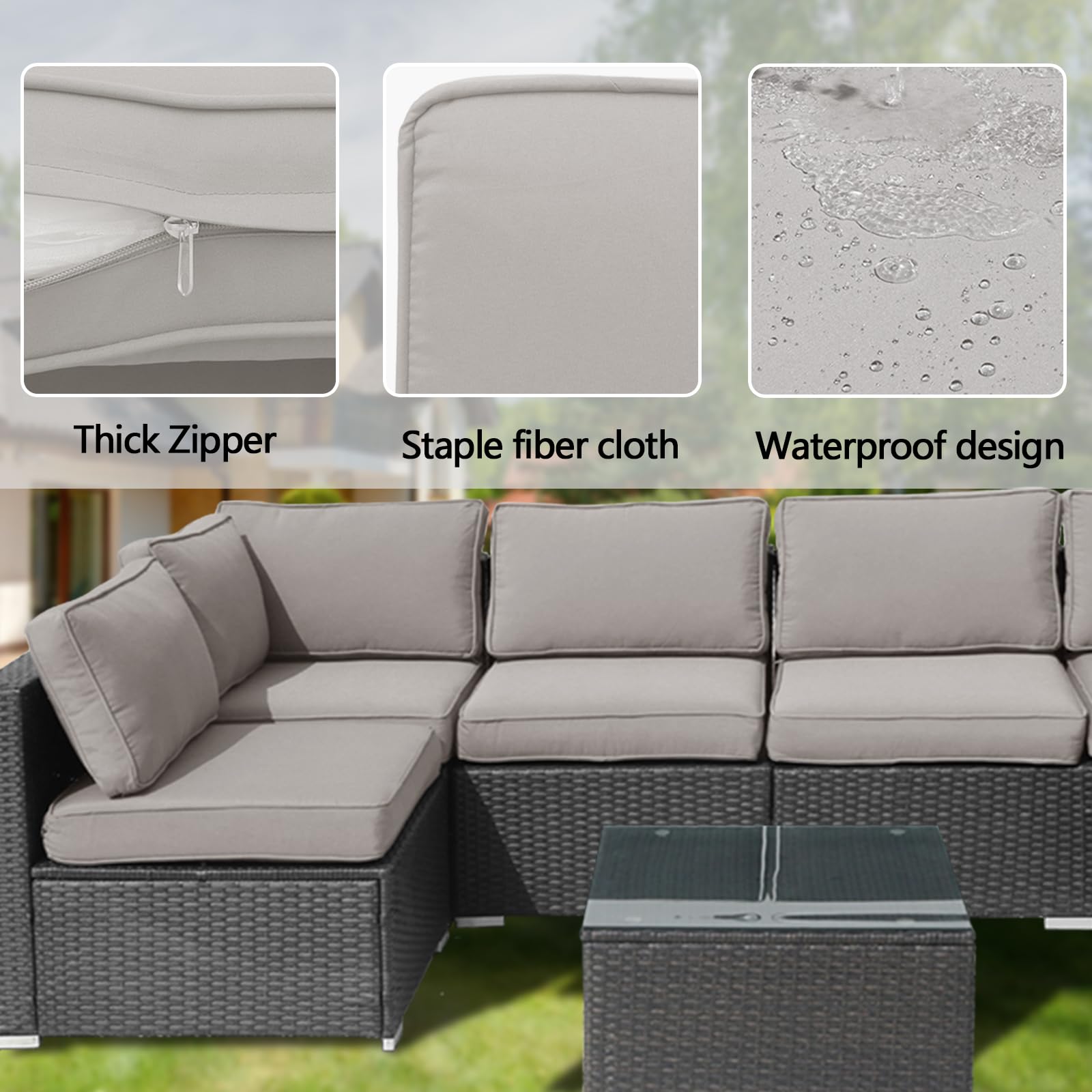 FKSLIFE outdoor cushion covers shown on a stylish patio sofa