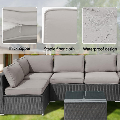 FKSLIFE outdoor cushion covers shown on a stylish patio sofa