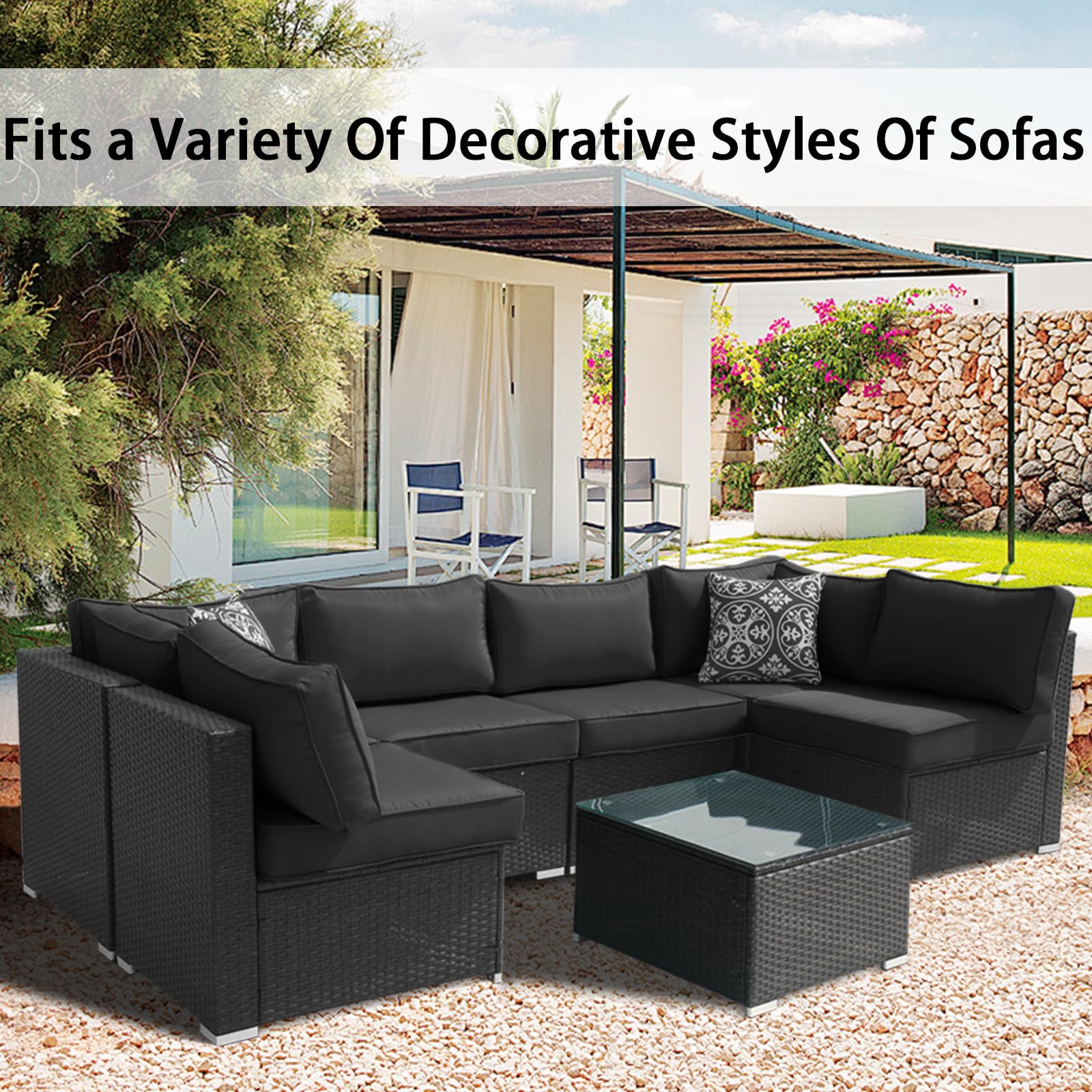 FKSLIFE patio furniture protector cover in a styled outdoor setup