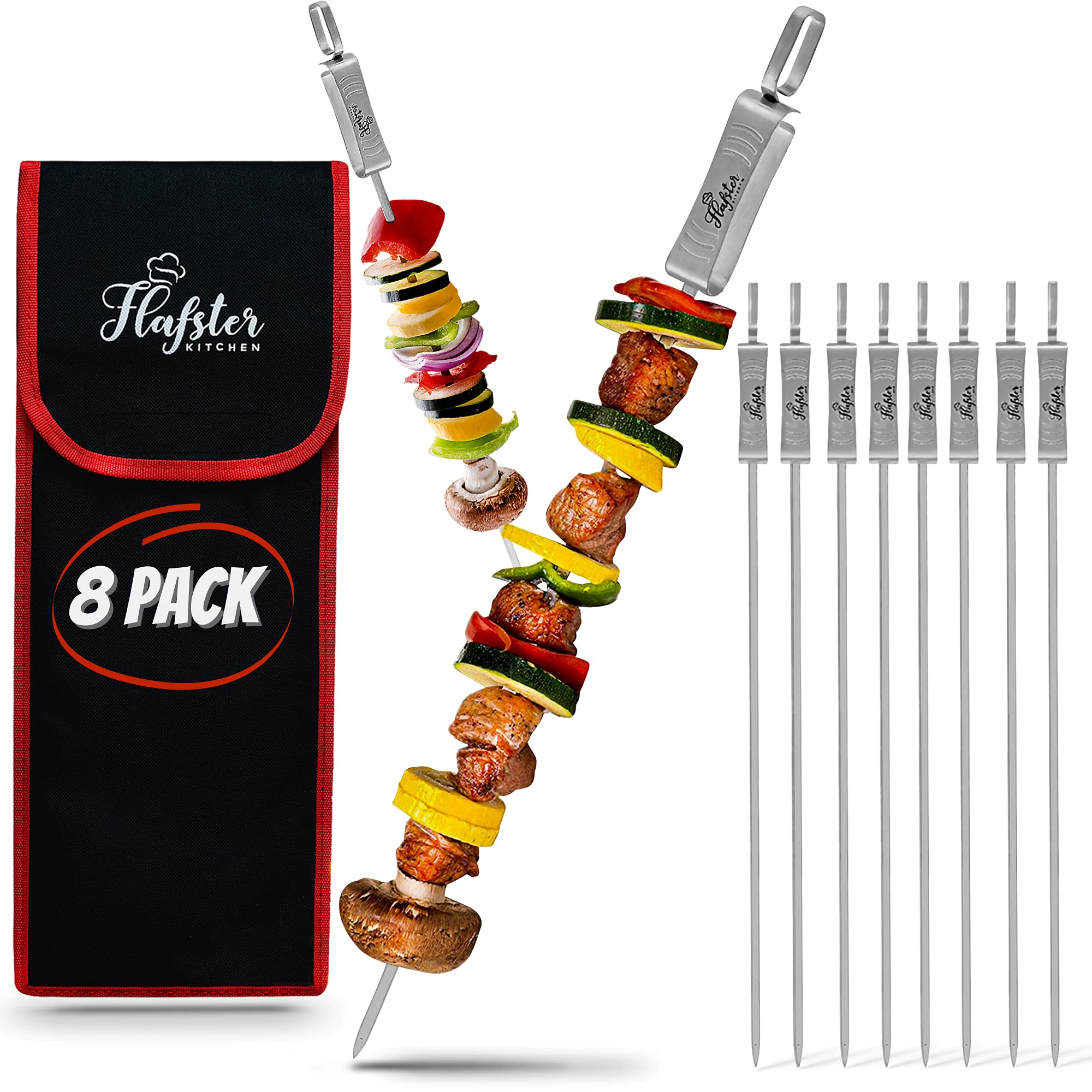 FLAFSTER KITCHEN BBQ skewers 16-inch flat, for even grilling and easy turning.