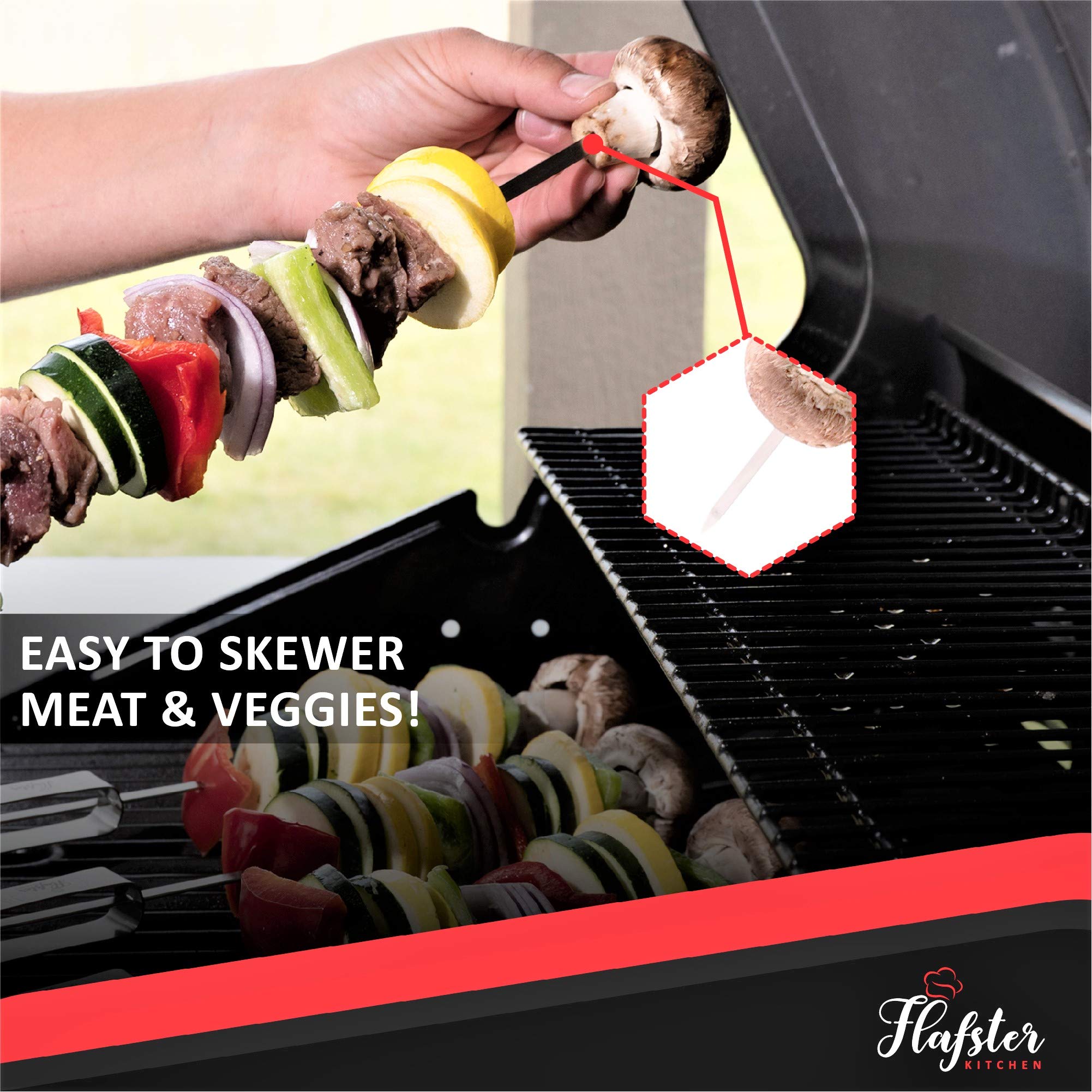 FLAFSTER KITCHEN dishwasher-safe skewers for quick cleanup and reuse.