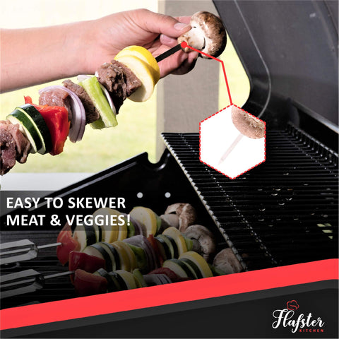 FLAFSTER KITCHEN dishwasher-safe skewers for quick cleanup and reuse.