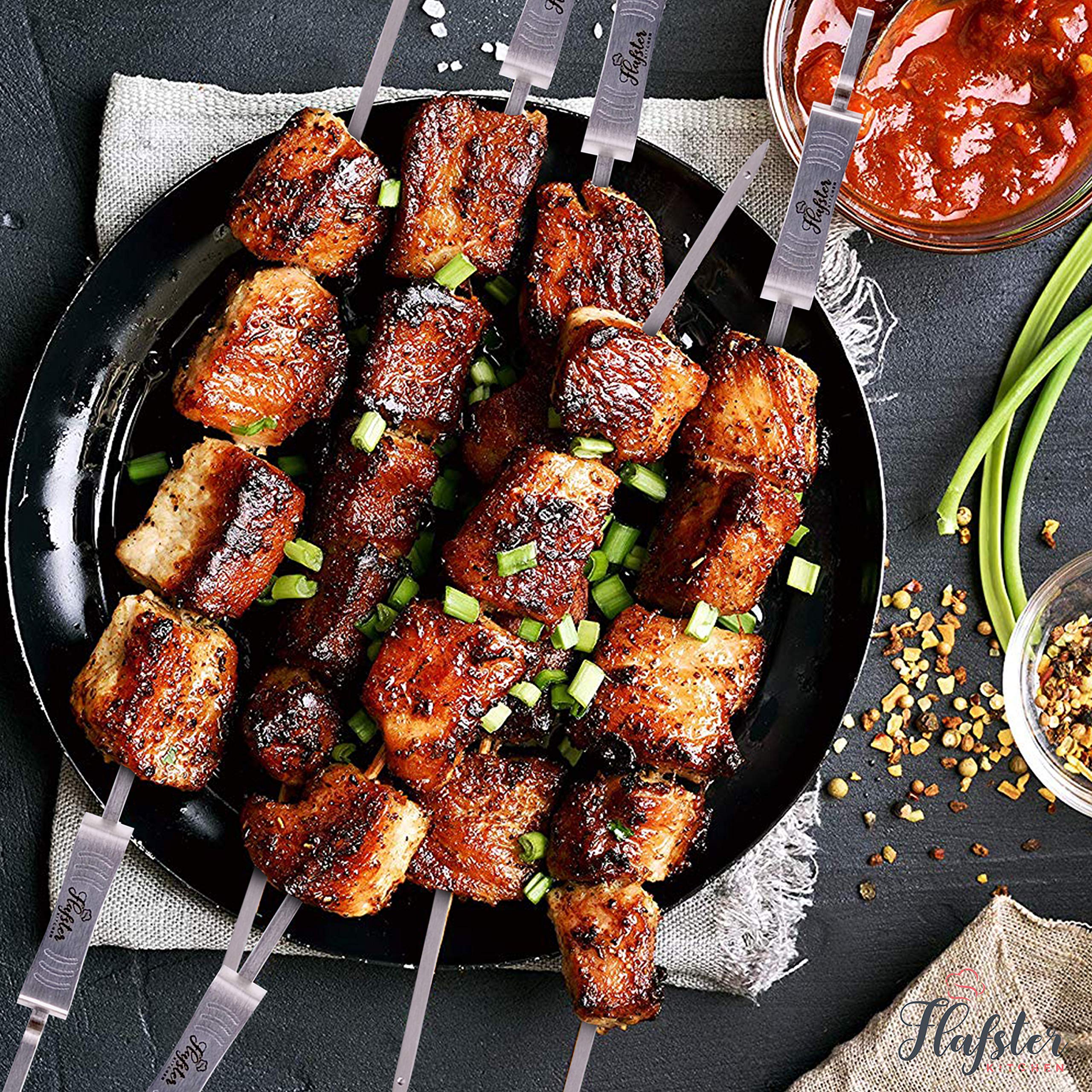 FLAFSTER KITCHEN reusable kebab skewers reduce waste and cost over time.
