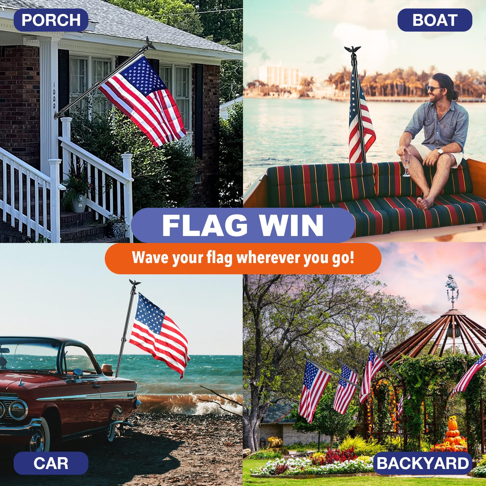 Flag Win durable black flag pole kit designed for all-season use