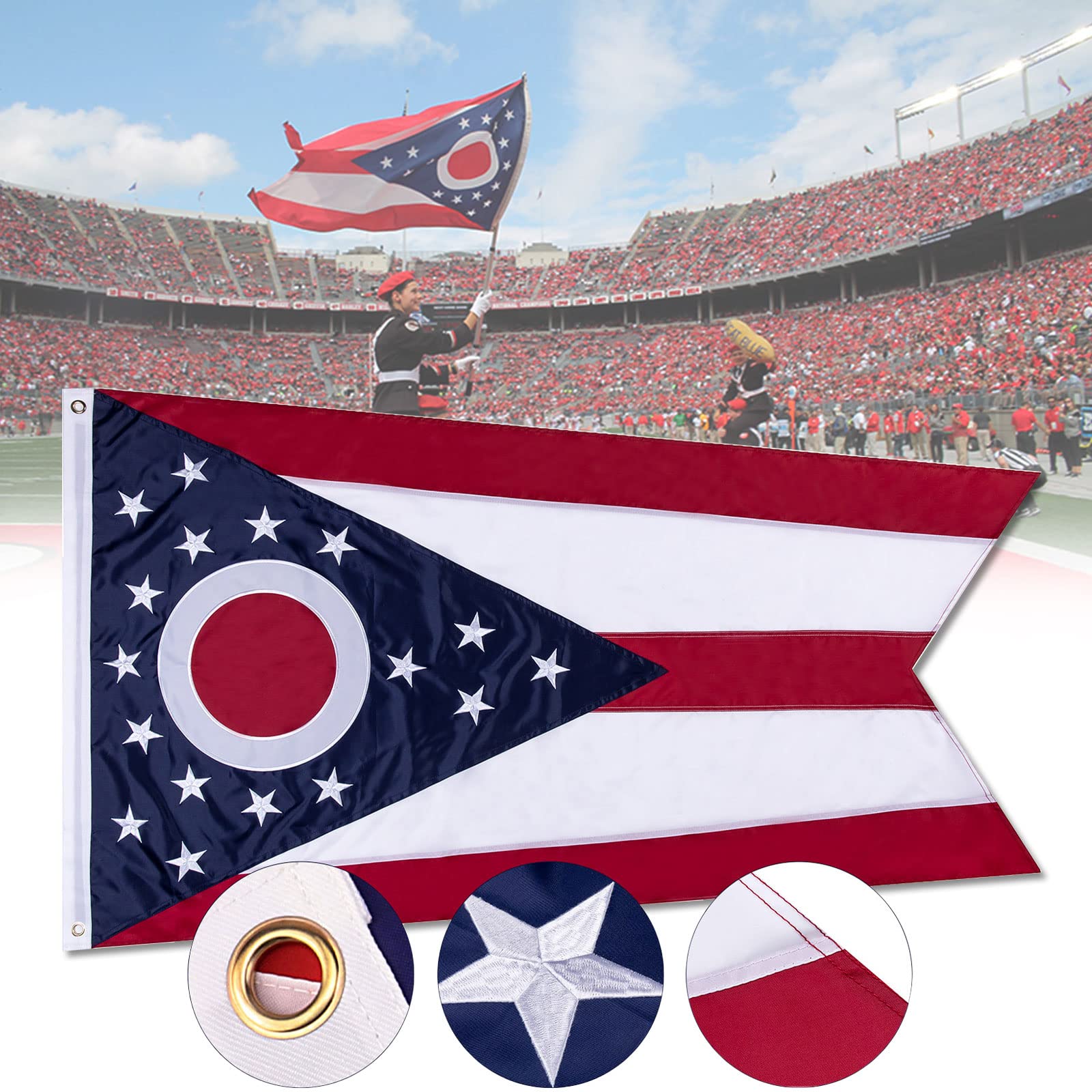 Flagburg Ohio flag with embroidered stars for durable outdoor display