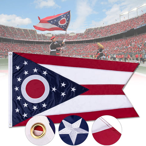 Flagburg Ohio flag with embroidered stars for durable outdoor display