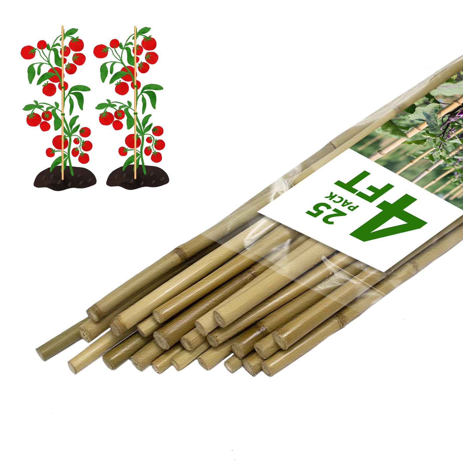 FlaggeZG bamboo stake 25-pack, 4ft length, ideal for garden plant support.