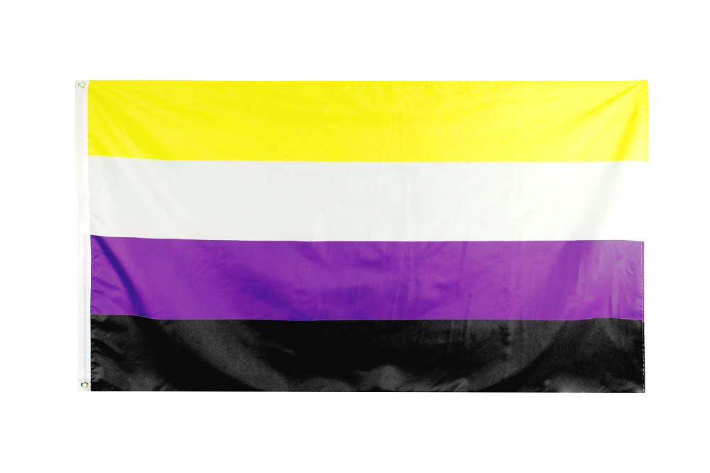 Flaglink Nonbinary Pride Flag 3x5ft displays vibrant colors for outdoor pride events.