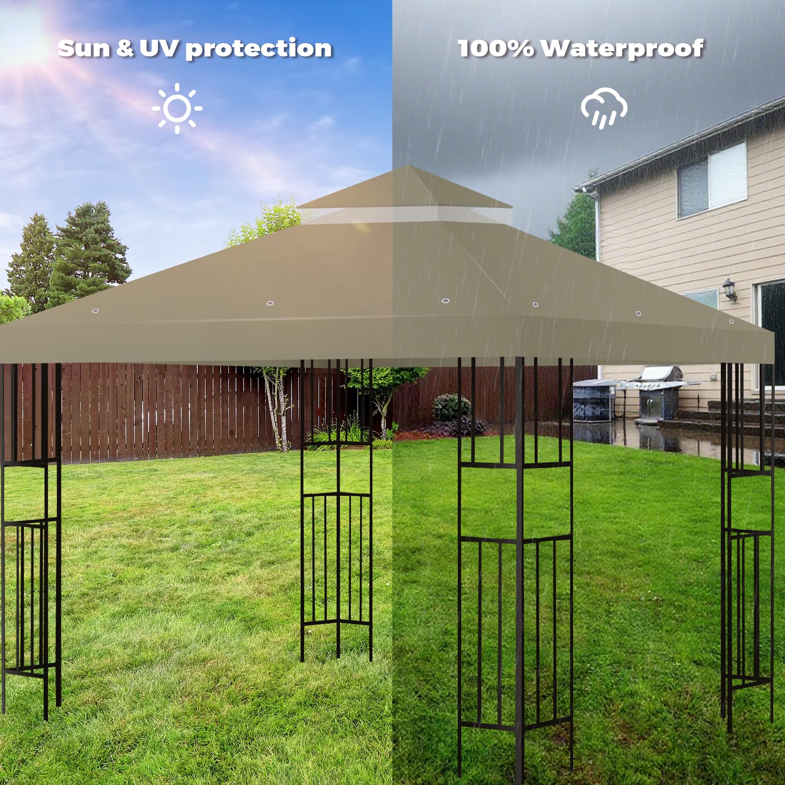 Flagly canopy top includes mosquito net between layers for ventilation.